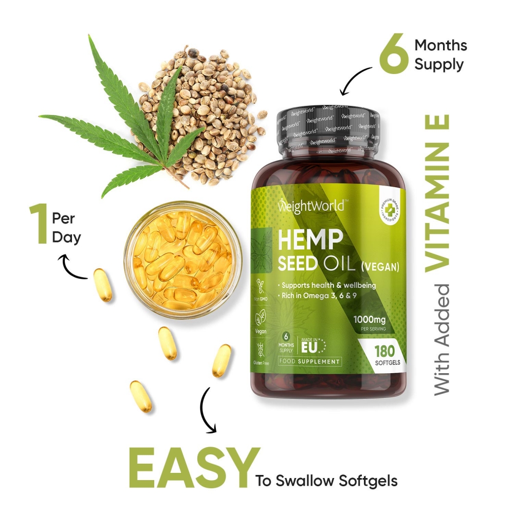 Cold Pressed Hemp Seed Oil 1000mg - 180 Softgels