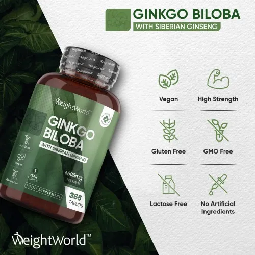 Ginkgo Biloba With Siberian Ginseng l 6600 mg 365 Tablets For Brain