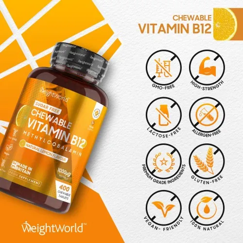 Vitamin B12 Chewable Tablets Natural Lemon Flavour WeightWorld